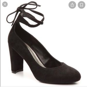 Impo Black Suede Lace-Up Heels Size 8 EUC w/ Box